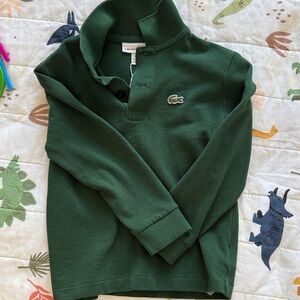 Lacoste Dark Green Long Sleeve Pique Polo with Croc Patch